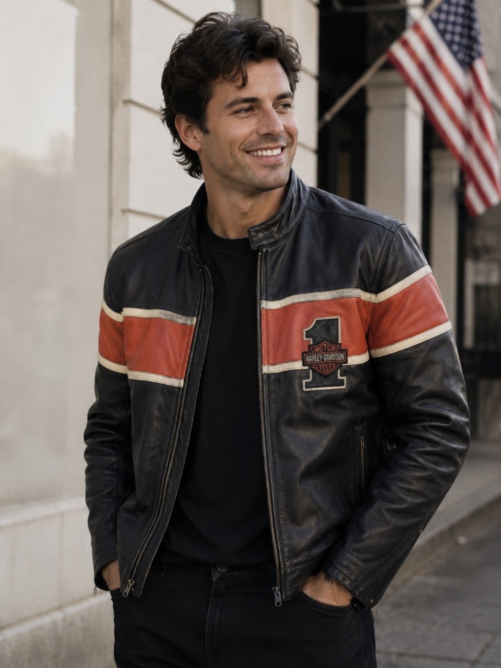 Harley Davidson Victory Lane Leather Jacket XL | #1 Logo Cafe Racer Motorcycle